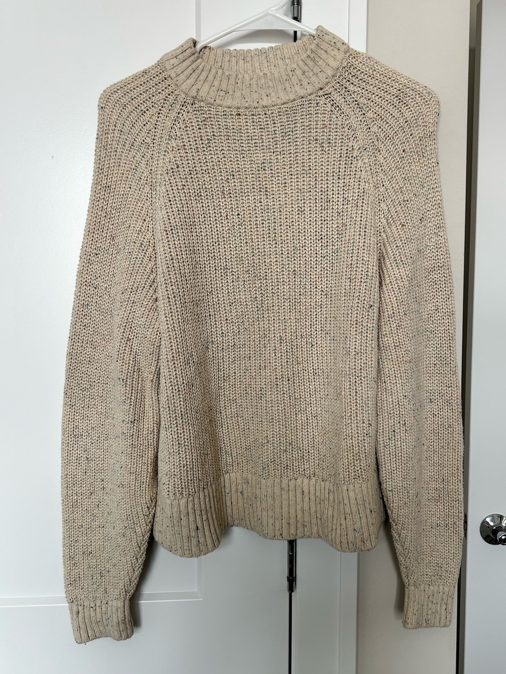 Old Navy Women’s Cable Knit Cream Mock Neck Sweater with Multicolored Freckles